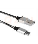 Q24U HQ nylon USB - micro USB oplaad - data kabel 1M - zwart - zilver