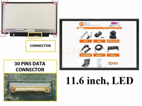 Scherm 11.6 inch, 1366 x 768, B116XTN02.2 HW3A - Glanzend - Brackets onder en boven