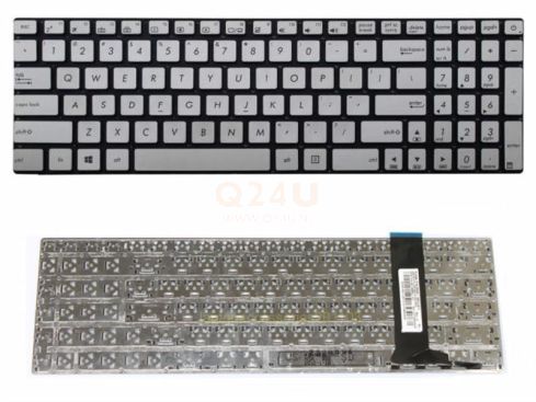 Asus N56 series laptop toetsenbord, US - zilver - zonder frame - zonder licht