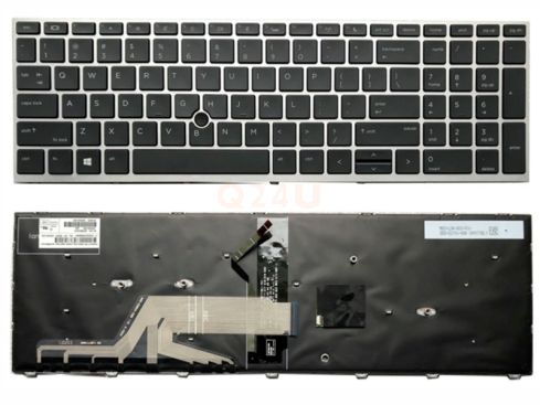 HP ProBook 450 455 470 G5 650 G4 toetsenborden, zilver frame, licht en pointer - 9Z.NEFSQ.001