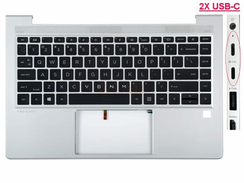 HP Probook 440 445 G8 G9 top case met toetsenbord - met licht - 2X USB-C