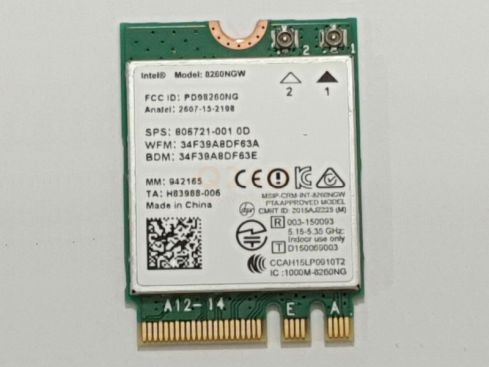 HP Intel Dual Band adapter, WiFi en BT 4.2, AC adapter, model 8260NGW, 802.11a/g/g/n+ac - 806721-001