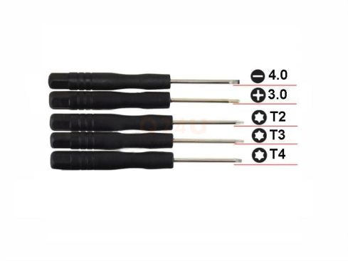 5 delig schroevendraaier set, torx T2 T3 T4, streep 4 mm, kruiskop 3 mm