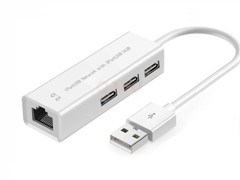 USB hub, 4 in 1. RJ45 en 3x USB