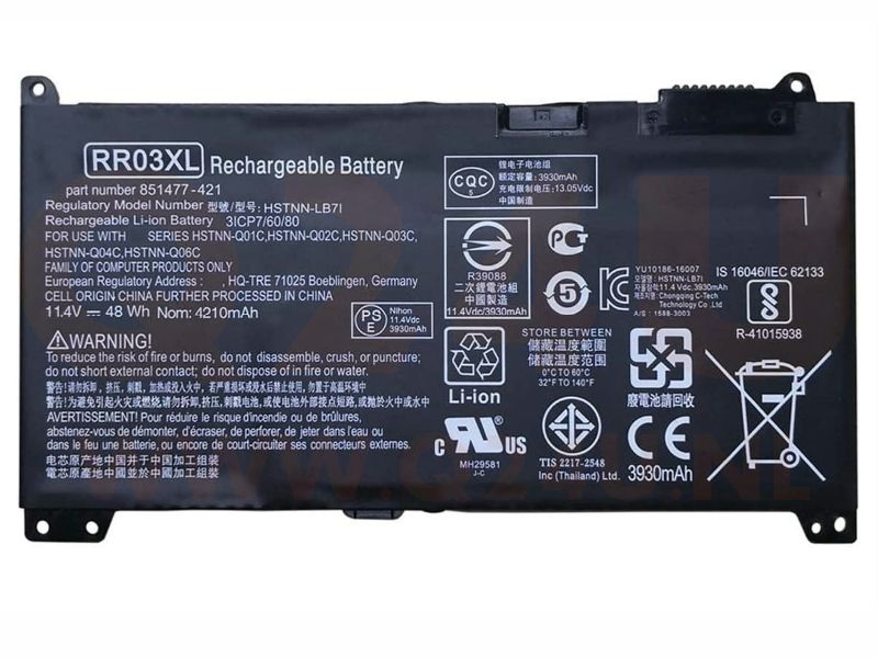 Accu geschikt voor HP laptops - 11.4c 3400 mAh - 851477-421