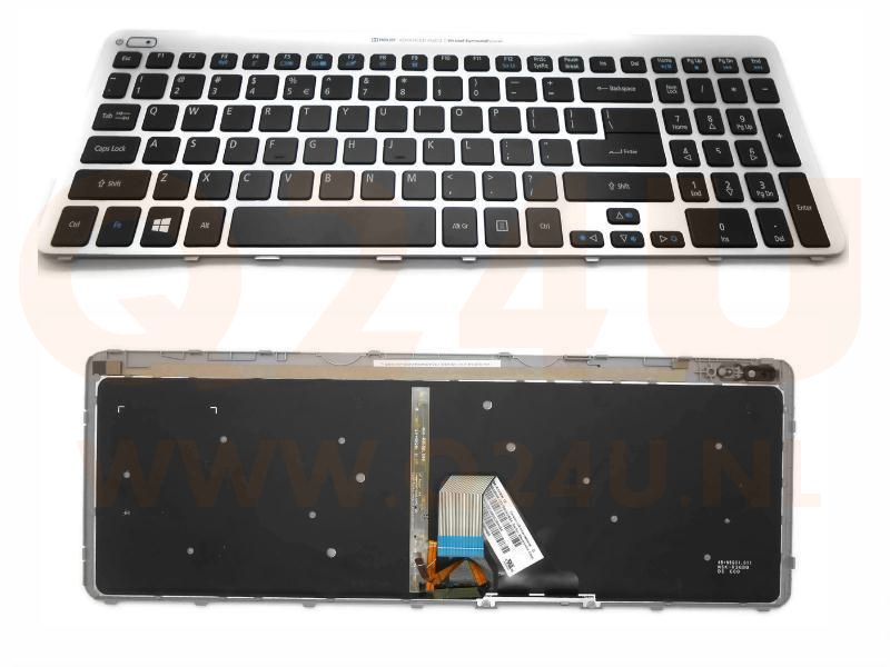 Acer Aspire V5-531 V5-571 series laptop toetsenbord, US - zwart - met licht - zilver frame