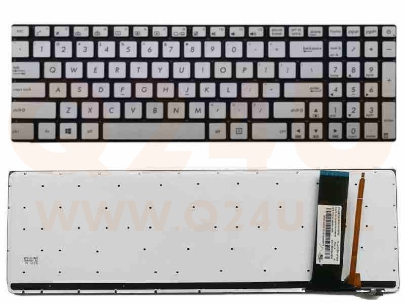 Asus N56 series laptop toetsenbord, US - zilver - zonder frame - met licht