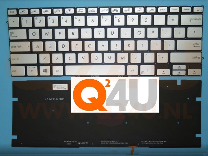 ASUS Zenbook UX431F laptop toetsenbord, US - zilver - zwart letters - met licht