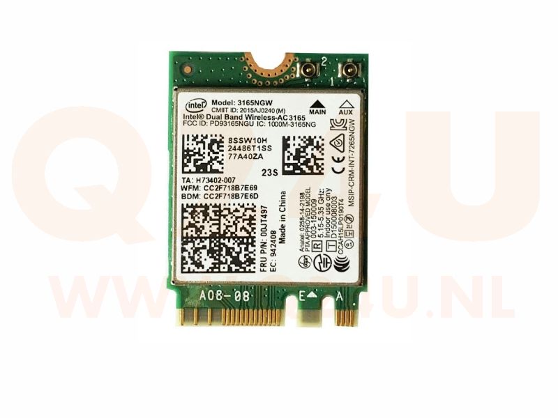 HP Intel Dual Band adapter, WiFi en BT 4.0, AC adapter, model 3165NGW - 802.11a/g/g/n+ac - H73402-007