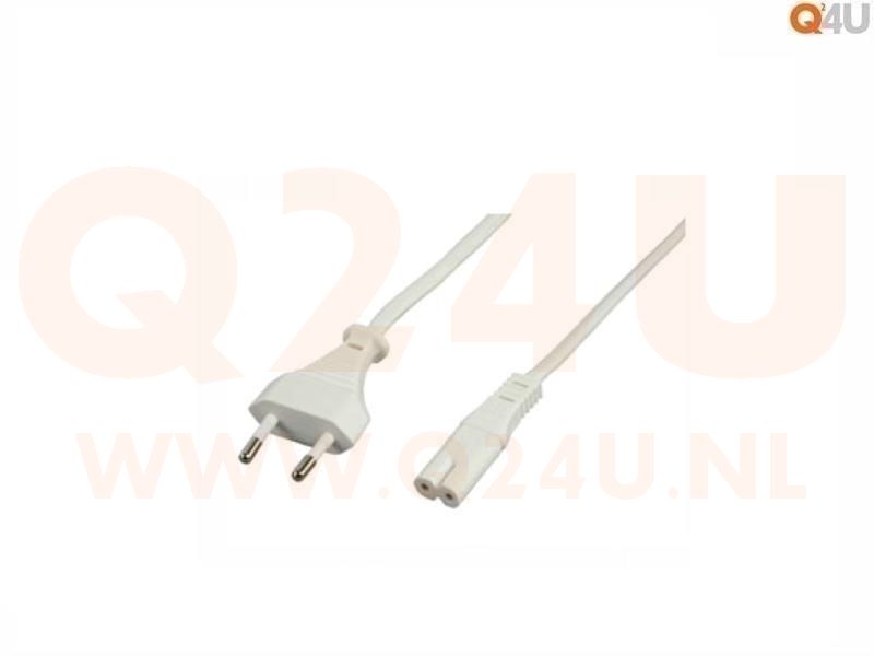 Netsnoer, 2 aderig, wit, 1.5m