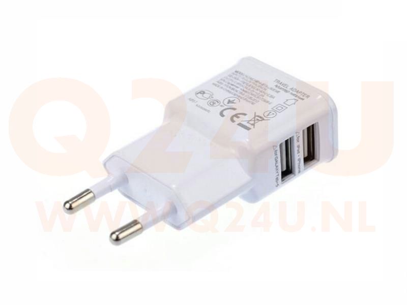 USB oplader 5v 2a, 2x USB uit, wit